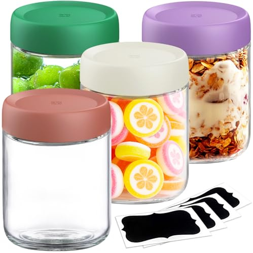 4Pack 16oz Overnight Oats Containers with Lids - Bulk Airtight Glass Jars, Meal Prep Jars for Yogurt, Salad, Smoothies, Reusable Storage Containers (Leakproof, Dishwasher & Freezer Safe)