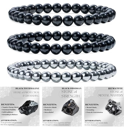 Bivei 3-teiliges Perlenarmband Damen Handgefertigter Naturstein Heilsteine Edelstein Perlen Armband, Yoga, Meditation, Schutz Geschenk