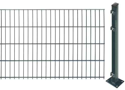 Doppelstabmattenzaun inkl. Pfosten zum Aufschrauben (Höhe: 83 cm, Länge: 10 m) | Doppelstabmatten in Anthrazit | UV- und witterungsbeständig