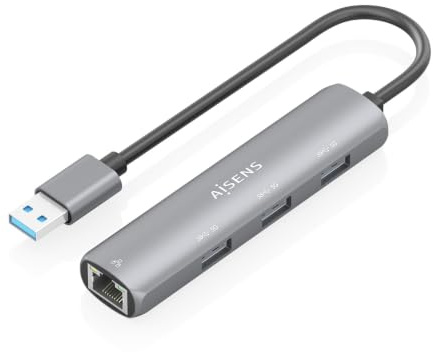 AISENS - ASUC-4P034-GR - USB3.0 Dock USB-A A ETHERNET GIGABIT + HUB 3xUSB-A, Gris, 15CM