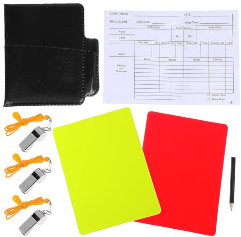 PRETYZOOM Kit D'arbitre Football Complet 1 Sifflet 1 Carnet de Score 1 Crayon de Cartes Rouge et Jaune Matériel Robuste Matchs Football Basket Volley