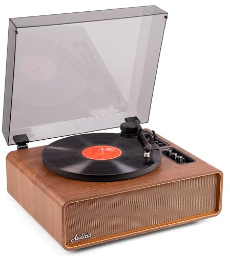 Audizio Laredo - Tocadiscos con Bluetooth bidireccional Acabado marrón | Bluetooth bidireccional y salida RCA incorporados, cápsula Audio Technica, óptimo, para disfrutar y digitalizar vinilos
