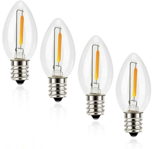 Emotionlite Night Light Bulbs, C7 Candelabra LED Light Bulbs, E12 Chandelier Base, 4W 5W 6W 7W Incandescent Equivalent, Warm White, 2700K, Clear, 4 Pack