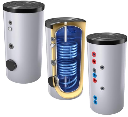 200 Liter emaillierter Solarspeicher/Warmwasserspeicher/Trinkwasserspeicher, Energieeffiziensklasse B, mit 2 Wärmetauschern, inkl. Isolierung, Magnesiumanoden und Thermometer