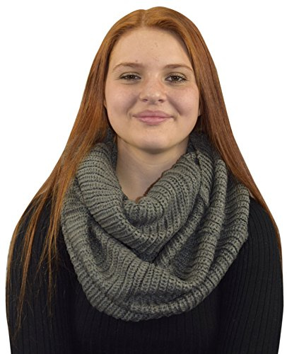 Peach Couture Handmade Thick Ribbed Chunky Knit Infinity Scarf – Soft Warm Winter Loop Circle Scarf, Cozy Cold Weather Accessory, Grey