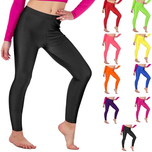 Re Tech UK - Mädchen Leggings - für Gymnastik, Tanzen & Ballett - glänzend - elastisch - Schwarz - 9-10 Jahre