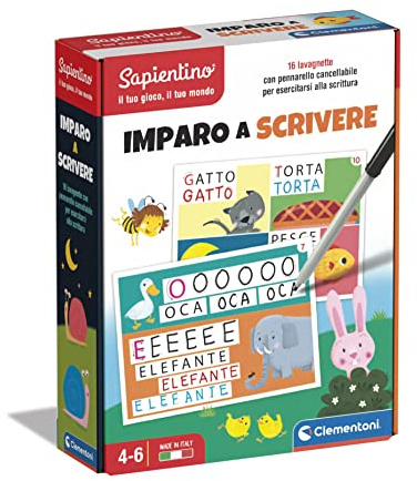 Clementoni Sapientino - Imparo a Scrivere, Gioco Educativo Bambini 4-6 Anni, Lavagnette Riscrivibili e attività di Pregrafismo, Sviluppa Scrittura e Conteggio, Made in Italy, Lingua Italiana, 16142