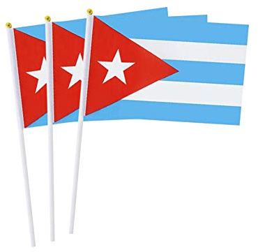 Paquete de 20 banderas pequeñas de Cuba en palo, mini bandera cubana de mano para desfiles, día de la independencia y eventos patrióticos, banderas duraderas de 5 x 8 pulgadas resistentes a la