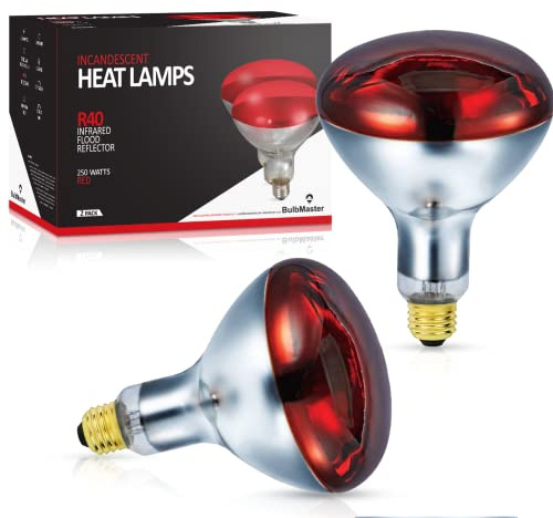 BULBMASTER 250 Watts R40 Red Heat Lamps Outdoor Bulbs for Pets Flood Light Bulb for Chickens Infrared Reflector 250W R40 Incandescent Medium E26 Base 2 Pack