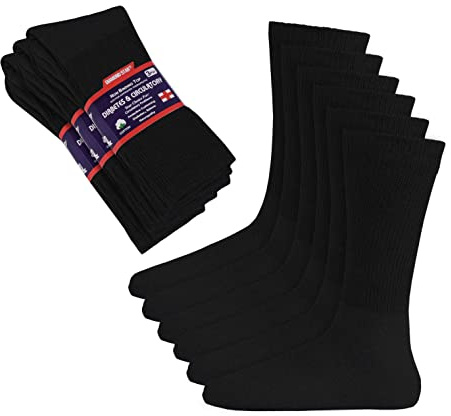 Diamond Star Diabetic Socks, Non-Binding Circulatory Cushion Cotton Crew Diabetic Socks for Men Women 10-13 (12 Pairs Black)