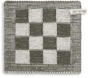 Knit Factory - Topflappen Block - Ecru/Khaki - 23x23 cm | Hitzebeständige Lappen - Schutzlappen zum kochen - Küchenzubehör - Kochlappen - Traditioneller look