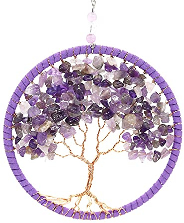 Tree of Life Hanging Ornament, FYSIVOKE Chakra Stones Healing Crystals for Chakra Reiki Good Luck Wall Hanging Window Hanger Indoor Decoration