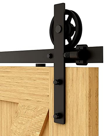 Herrajes Puertas Correderas 153cm Rieles Kit Puerta Corredera Negro para 1 Puerta Corredera Madera 76cm Ancho, Central Rueda I-forma