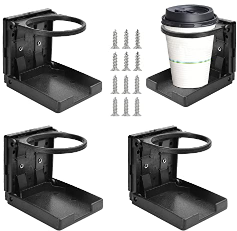 PERFETSELL 3 PCS Folding Cup Drink Holder Universal Automotive Car Cup Holders for Drinks, Car Drink Holder Stand Foldable Drinking Cup Holder with Screw for Boat Car Marine Truck Caravan (Black)