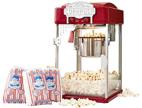 Popcorn Popper Machine-4 OZ Vintage Professional Popcorn Maker Theater Style with Nonstick Kettle Warming Light and Serving Scoop. (Red)