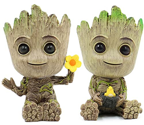 SLOCME Planterare Groot blomkruka – Guardians of The Galaxy Groot för pennhållare skrivbordsprydnad, växtkruka med dräneringshål (2-pack)