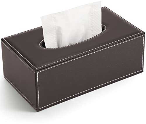 KINGFOM Caja de pañuelos cosméticos de cuero PU caja de pañuelos para oficina/coche/hogar (marrón)