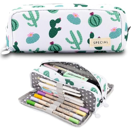 Federmäppchen Große Kapazität, Schulmäppchen Mäppchen Mädchen Jungen 3 Fach, Kaktus Federmäppchen mit Reißverschluss, Pencil Case Aesthetic, Schlamppermäppche Stifttasche Etui Stifte für Schule & Büro