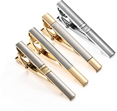 Wynameleri Multi-Piece Tie Clip Set for Men - Silver and Gold Bars for Regular Neckties - Wedding Business Accessory with Box, Father's Day Present