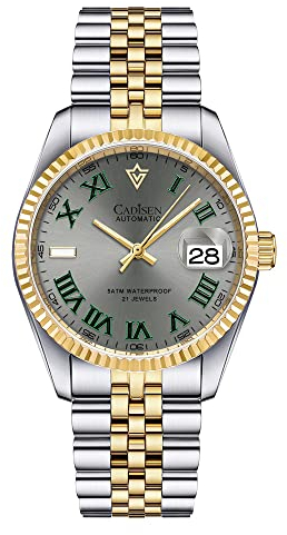 CADISEN Automatik Uhr Herren Mechanische Automatikuhr Saphirglas Und Edelstahlarmband Uhr… (8211Gold)