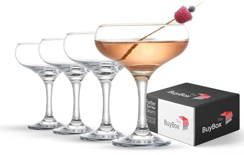 GOSOYO Cocktail Glasses Set of 4 (9oz/270ml). Espresso Martini & Margarita Glasses, Elegant Coupe & Long Stem Glassware