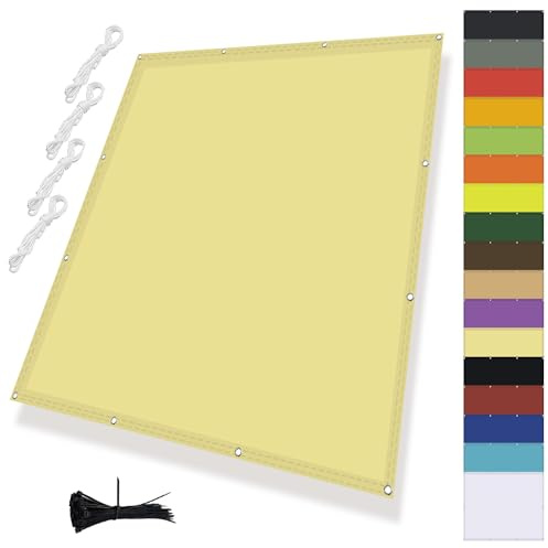 MENGH Sonnenschirm Segel,Balkonverkleidung mit Seil,Wasserdicht markisenstoff,Wasserabweisend Imprägniert 95% Uv-Blockfür überdachung Balkon Terrasse Schwimmbad Beige 1x3.6m