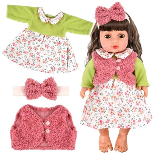 Kleidung Outfits für Baby Puppen, Puppenkleidung für Babypuppen, Kleidung Bekleidung Outfits für Baby Puppen, Puppenkleider Set mit Mantel Stirnband Puppenzubehör für 35-45 cm New Born Baby Puppen