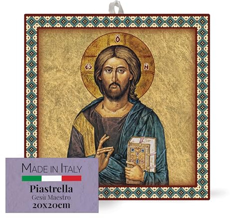 FRATELLI BONELLA - Piastrella 20x20 cm in Ceramica Raffigurante Gesù Maestro - Piastrella con Figura Sacra da Appendere - Piastrella in Ceramica