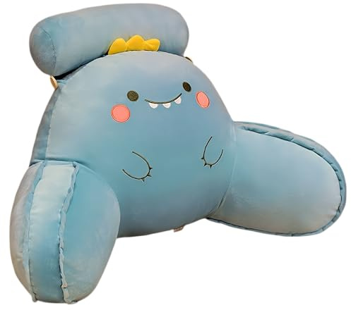 HSTWODE Rückenkissen mit Nackenrolle,Lesekissen für Bett und Sofa,Memory Foam,Cartoon Pillow Rücken Sitzkissen Für Bett,Ideal Rückenstütze für Lesen, Arbeiten und Spielen (Himmelblau Dinosaurier, XL)