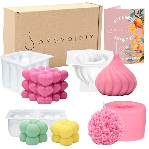 Soyovo DIY - 4Pcs Silikon Kerzenform Kerzen Kit, 3D DIY Silikonform Kerzen-Gießen Formen, diy-kerzenzubehörzumGießen als Heimdekorationen, DIY Duftkerze, Seife.
