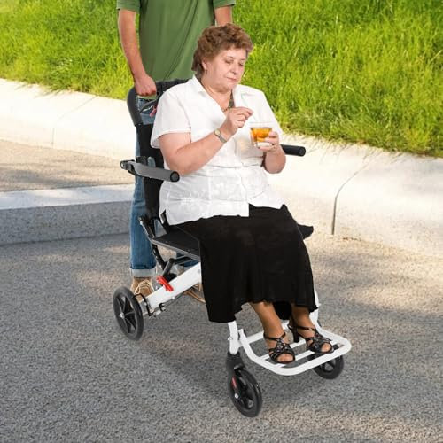 HuKaiL Silla de ruedas plegable ligera de aluminio con reposabrazos y freno de mano, silla de ruedas de viaje de tránsito con capacidad de carga de 100 kg y reposapiés para adultos, personas mayores,