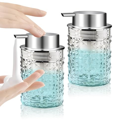 RETON 2 Pcs Foaming Soap Dispenser, 10 Oz/300ml Clear Plastic Foam Soap Dispenser with Pump, Refillable Hand Wash Dispensers for Bathroom Kitchen Countertop