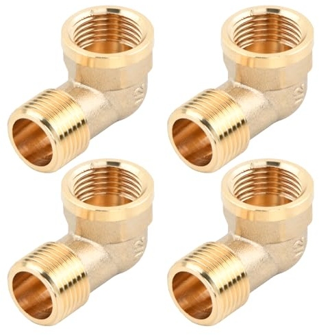 Lote de 4 codos de latón – 90°, 1/2 IG/AG de Latón, Brass Codo Connector 90°, 1/2 Internal and External Thread, conexión de fontanería para agua caliente/fría