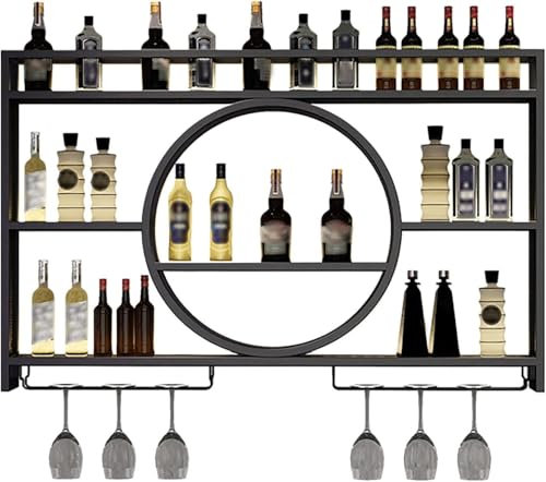 IEOWY Weinregalwand, Heimbar-Einheit mit Türen, Barregale, goldenes, an der Wand montiertes Weinglasregal und -Regal, Heimtextilien, Dekor, Whisky-Barschrank (Größe: 120 15 80 cm, Farbe: Schwarz)