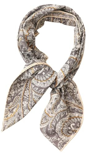 Prettystern Foulard en soie et coton 65/65 cm pour femme et homme printemps été écharpe en soie gris motif cachemire SC09