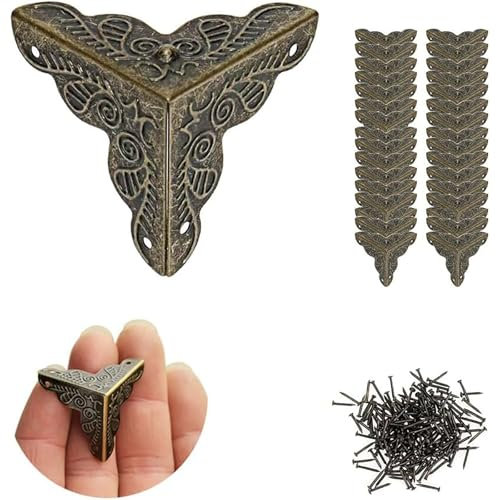 50PCS Dust Catchers For Stairs, Edge Corner Cover with Screws, Table Corner Protectors, Antique Stairs Dust Corners Decorative, for Tables, Walls & Baseboards (Bronze, 1.38in)