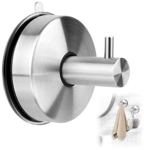 TDUNSYA 1 Piezas Ganchos Ventosa 304 Acero Inoxidable Extra Fuerte, Ganchos de Succión Ventosas para la Ventana, Colgador Toalla Baño Sin Perforar para Colgar Llaves Abrigos Ropa Bolsos Ducha (plata)