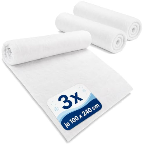 com-four® 3X Schneematte für Weihnachtsdekoration je 240 cm lang | Kunstschnee zum Basteln und Dekorieren - Schneewatte-Teppich als vielseitiger Dekoschnee