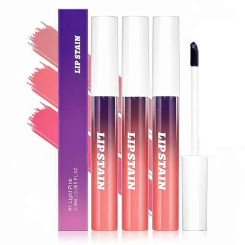 3 Piezas Tinte Labios Peel Off, Lip Stain de Larga Duración y Acabado Mate, Pintalabios Permanente en Tonos Rosas, Tinte Labial Desprendible para Mujer, Set de Maquillaje Coreano