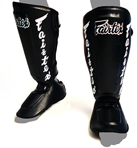 Fairtex SP7 Twister abnehmbare Schienbeinschoner für Thaiboxen, Muay Thai, MMA, Schützende Schienbeinschoner für Wettkampf, Kickboxen (schwarz, groß)