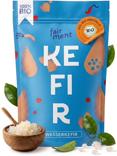Fairment® - Original Bio Wasserkefir Kristalle Starterkulturen für unendlich viel Wasser-Kefir mit Anleitung und Erfolgsgarantie (1 Liter (30g Kristalle)