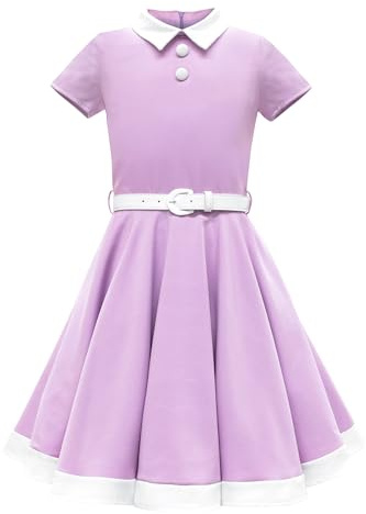 BlackButterfly Vestito Bambina Lucy Bicolore | Gonna a Ruota, Maniche ad Aletta, Colletto a Contrasto, Foderato, Zip Dietro, Cintura a Contrasto, 3-14 Anni