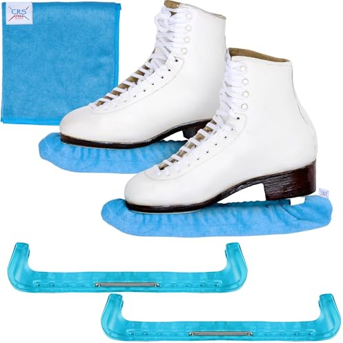 CRS Cross Ice Skate Guard, Soakers och Handduk Presentset. Essential skridskoåkning hårt skydd och mjukt skate-bladskydd, tillbehör för konståkning eller hockey (vinkelblå, stor)