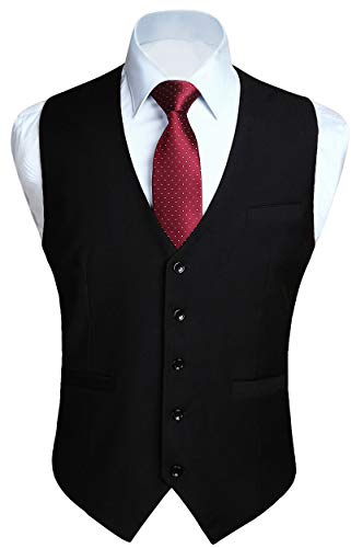 HISDERN Men's Suit Vest Business Formal Dress Waistcoat Vest with 3 Pockets for Suit or Tuxedo