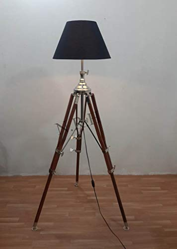 Lámpara de pie con trípode de cromo náutico, color marrón