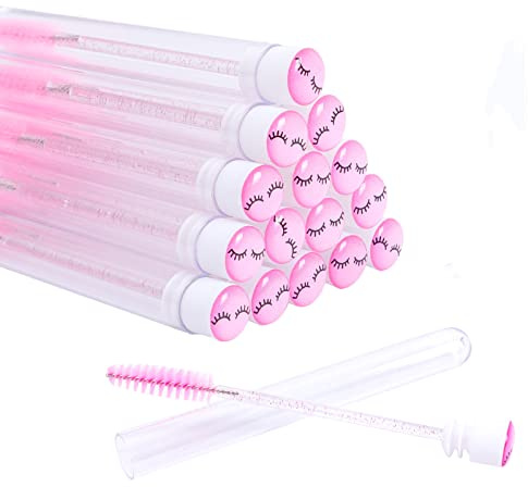 20 Pcs Pink Lash Disposable Mascara Brushes Diamond Eyelash Spoolies Makeup Brush Mascara Wand in Sanitary Tube Lash Supplies