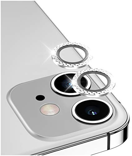 DIKKAR Camera Lens Protector for iPhone 12/12Mini, Anti-Scratch HD Tempered Glass Aluminum Alloy Back Camera Protector Sticker,Easy Installation Metal Ring Circle Lens Screen Cover Film (Sparkling)