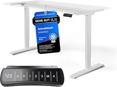 DESKSPACE PRO Höhenverstellbarer Schreibtisch Gestell (elektrisch) | Schreibtischgestell Höhenverstellbar mit Kollisionsschutz, Memory Funktion, USB-Anschluss und 5 Jahre Gewährleistung (Weiß)