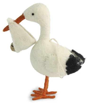 En Gry & SIF - 12228 - Baumanhänger, Storch mit Baby, Filz, 14cm, Handarbeit