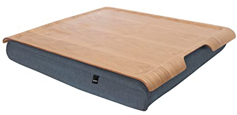Bosign. Knietablett Laptray mit Sitzsack-Kissen für Laptop, Frühstück. Abnehmbarer und waschbarer Kissenbezug. Natürliches Weidenholz. Graues Kissen. Groß - 46x38x6,5